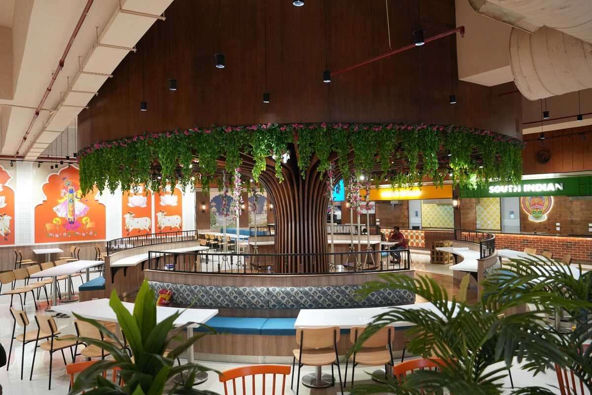 Restaurant interior with tree centrepiece
